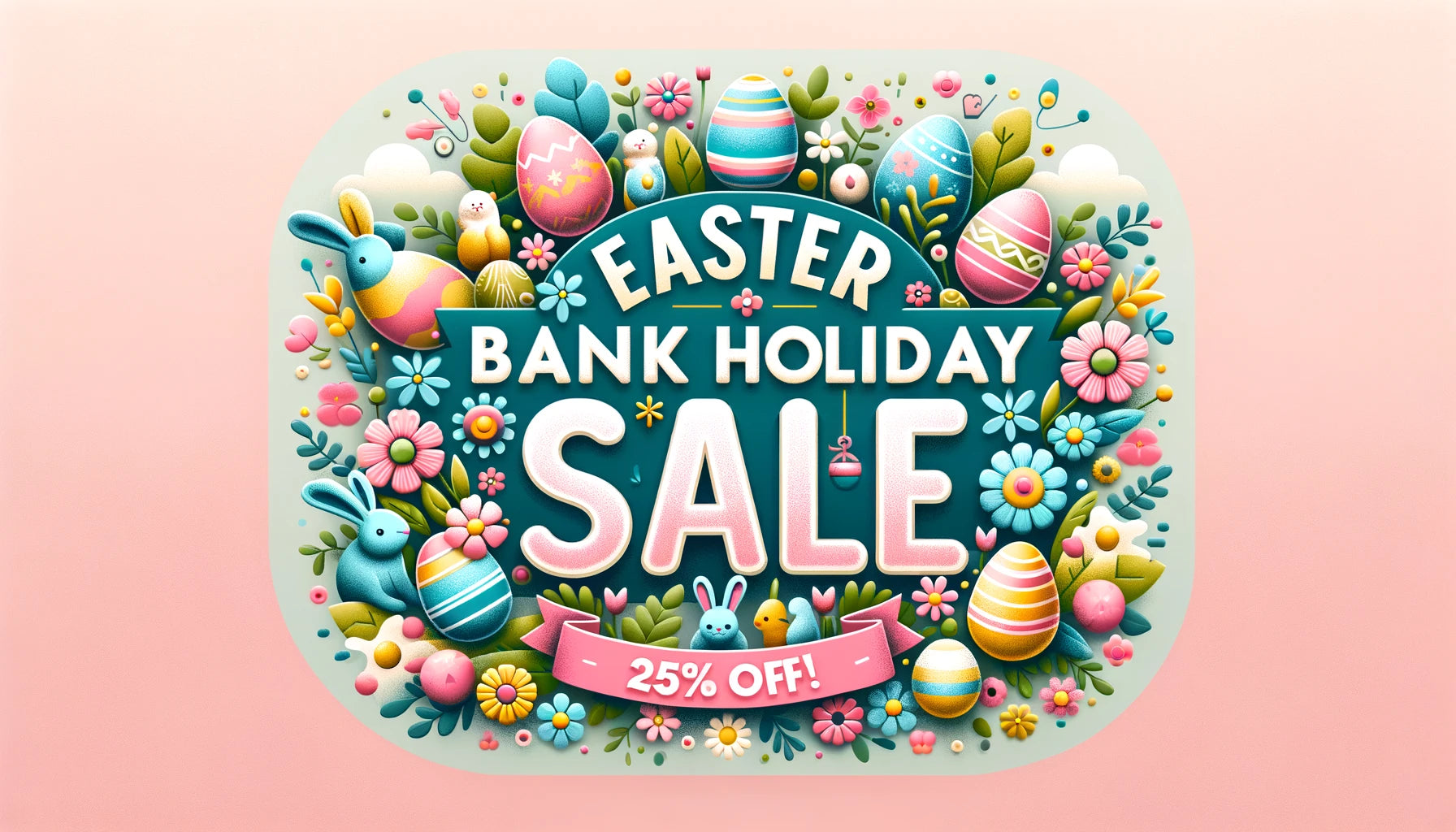 A festive and eye-catching blog post banner for an Easter Bank Holiday sale, featuring a theme of Easter and spring.